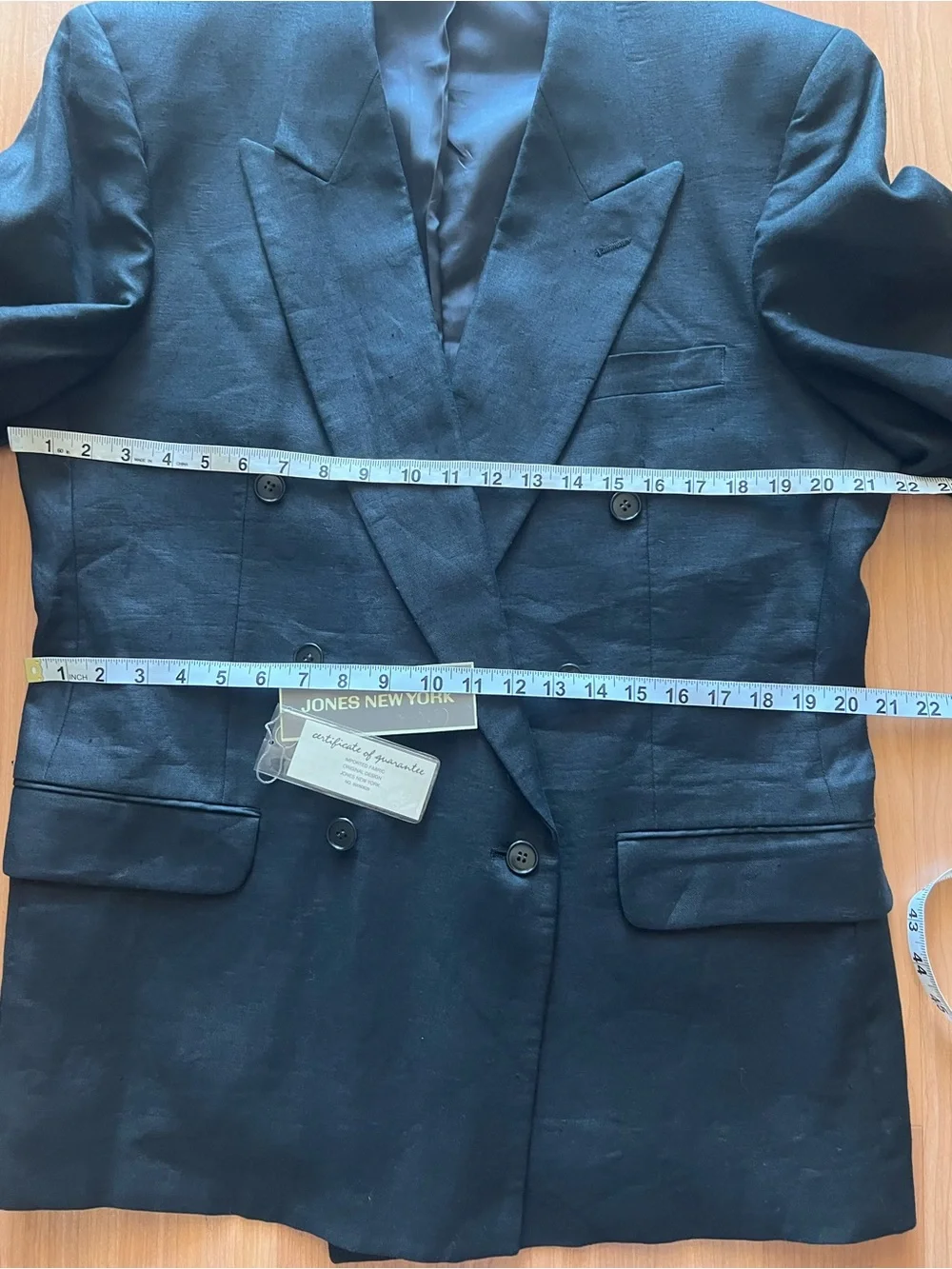 Jones New York Vintage Men’s 44R Linen Double Breasted Blazer Black NWT
